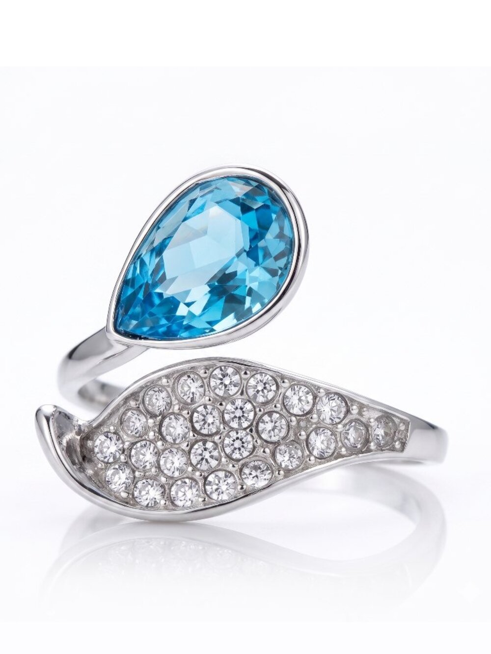 Swarovski Blue Crystal Mermaid Tail Ring, 925 Sterling Silver